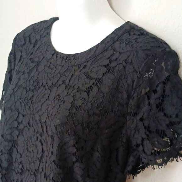 Michael Michael Kors black lace floral short sleeve modest midi dress sz 10 - Picture 3 of 15